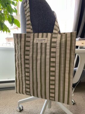 Sezane Olive & Cream Striped Canvas Tote